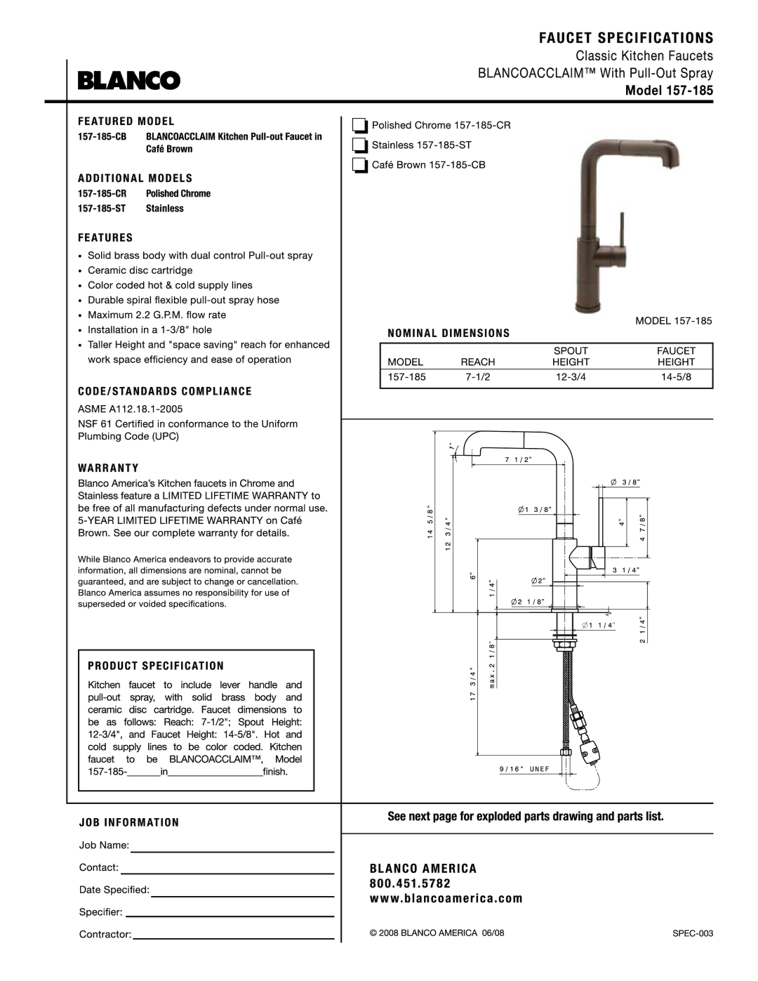 Blanco 157-185 manual 