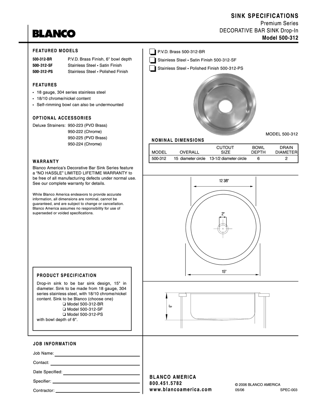 Blanco 500-312 manual 