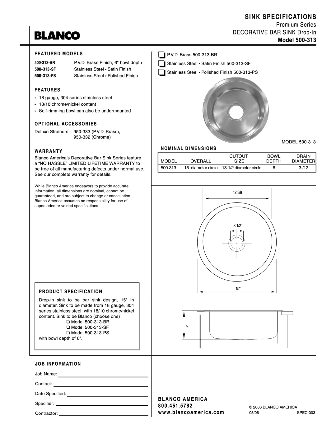 Blanco 500-313 manual 