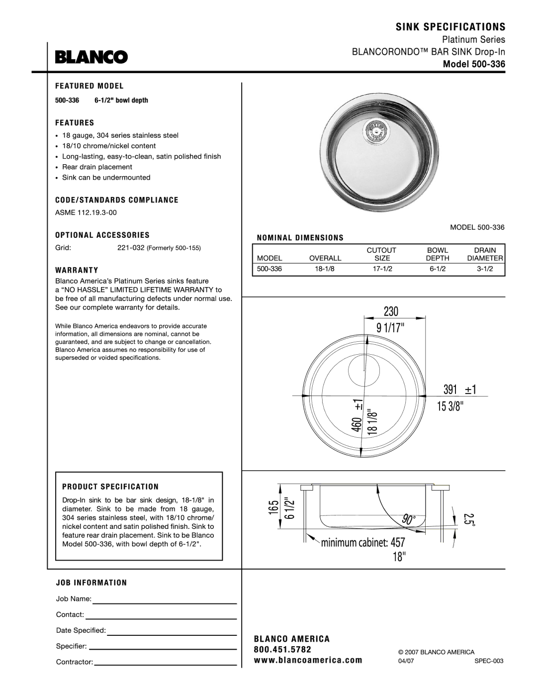 Blanco 500-336 manual 