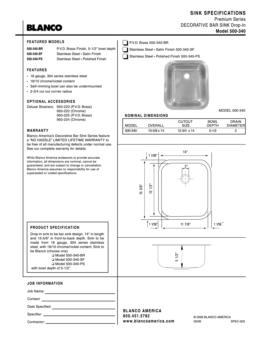 Blanco 500-340 manual 