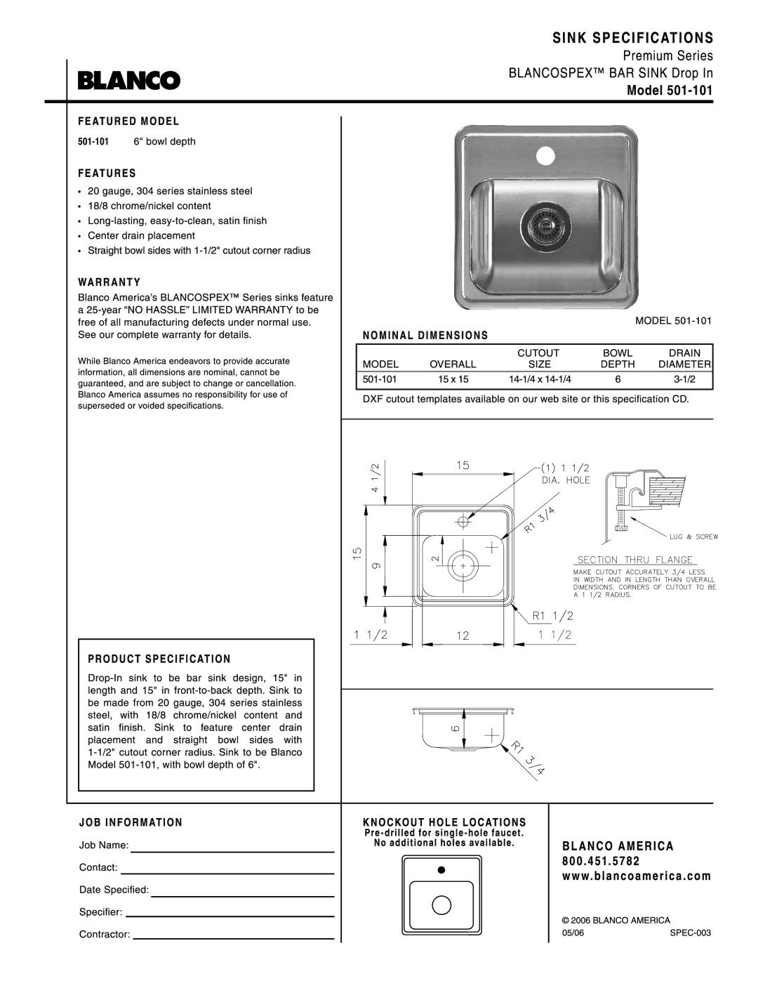 Blanco 501-101 manual 