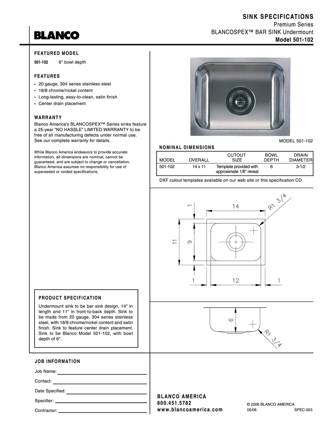 Blanco 501-102 manual 