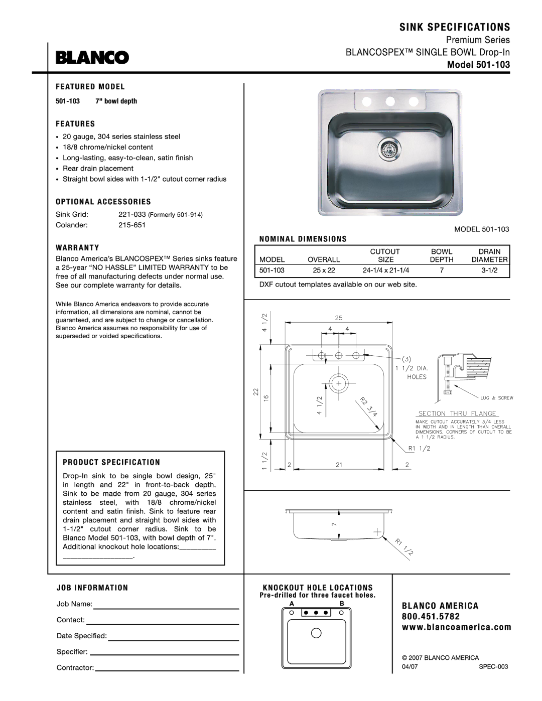 Blanco 501-103 manual 