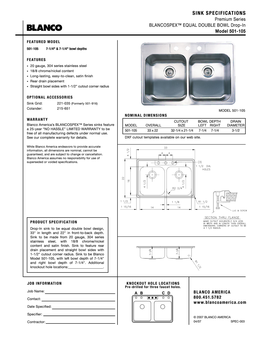 Blanco 501-105 manual 