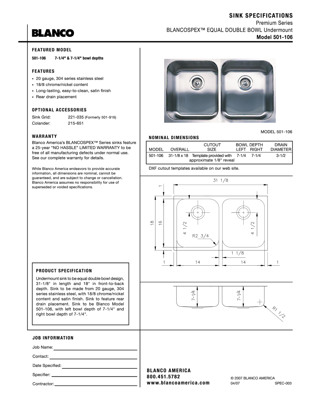 Blanco 501-106 manual 