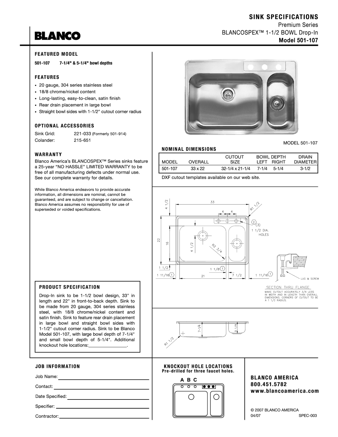 Blanco 501-107 manual 