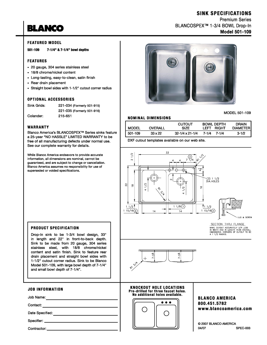 Blanco 501-109 manual 