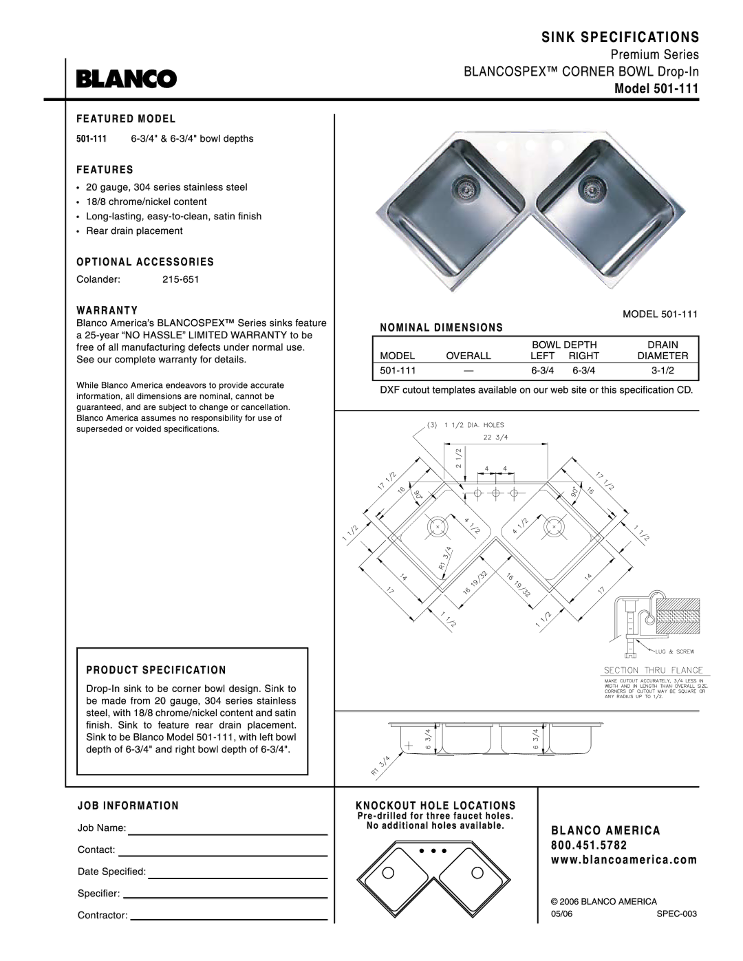 Blanco 501-111 manual 