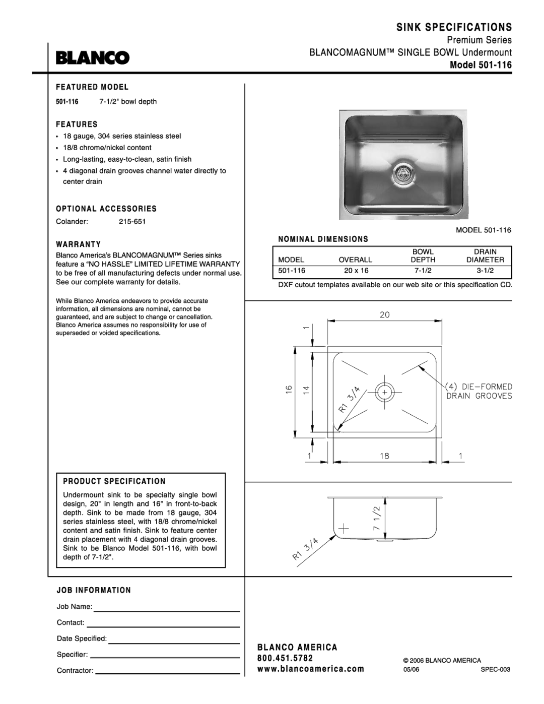 Blanco 501-116 manual 