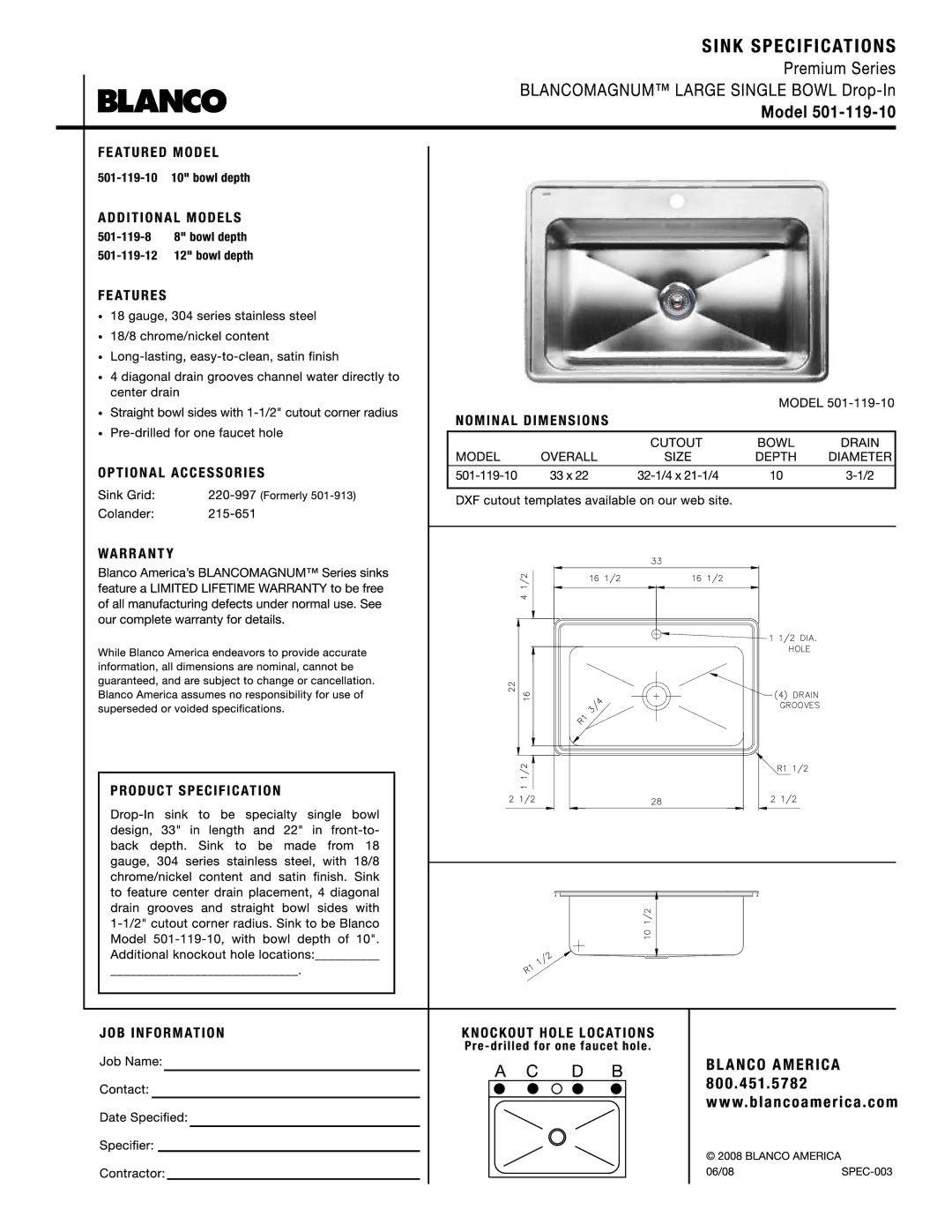 Blanco 501-119-10 manual 