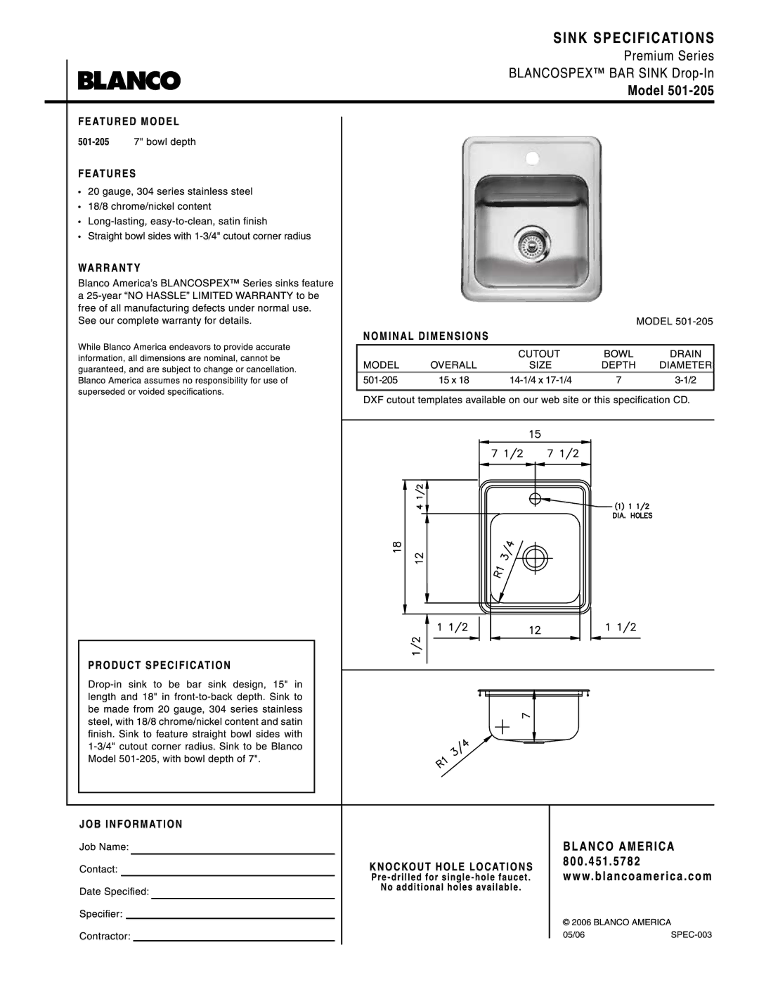 Blanco 501-205 manual 