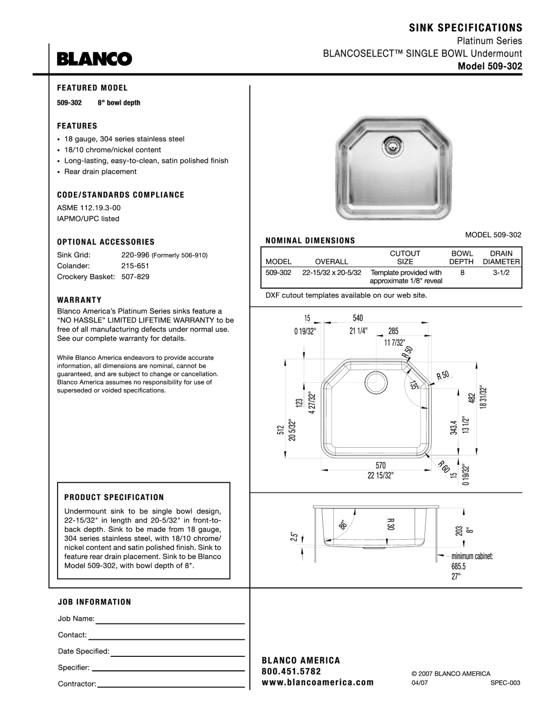 Blanco 509-302 manual 