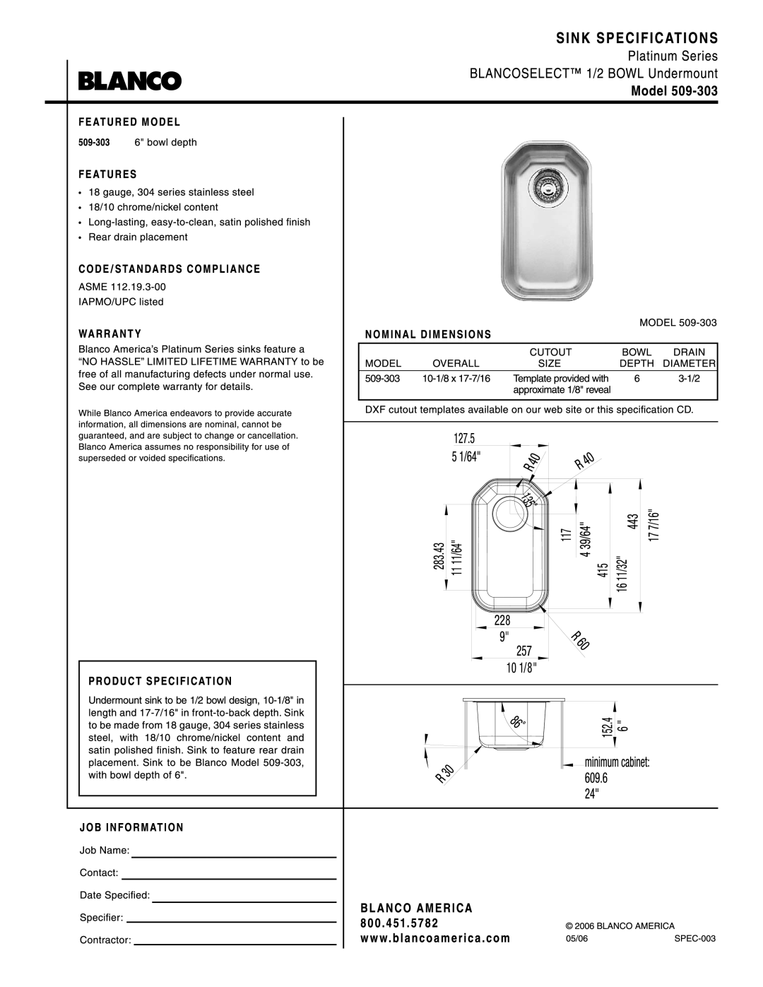 Blanco 509-303 manual 
