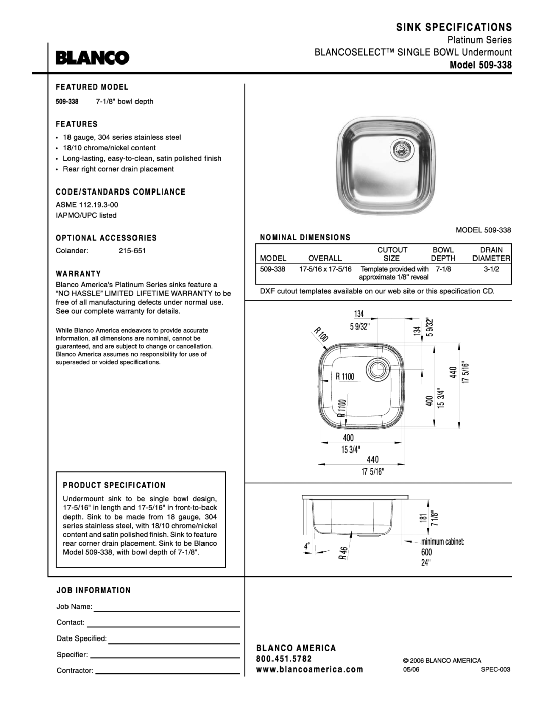 Blanco 509-338 manual 