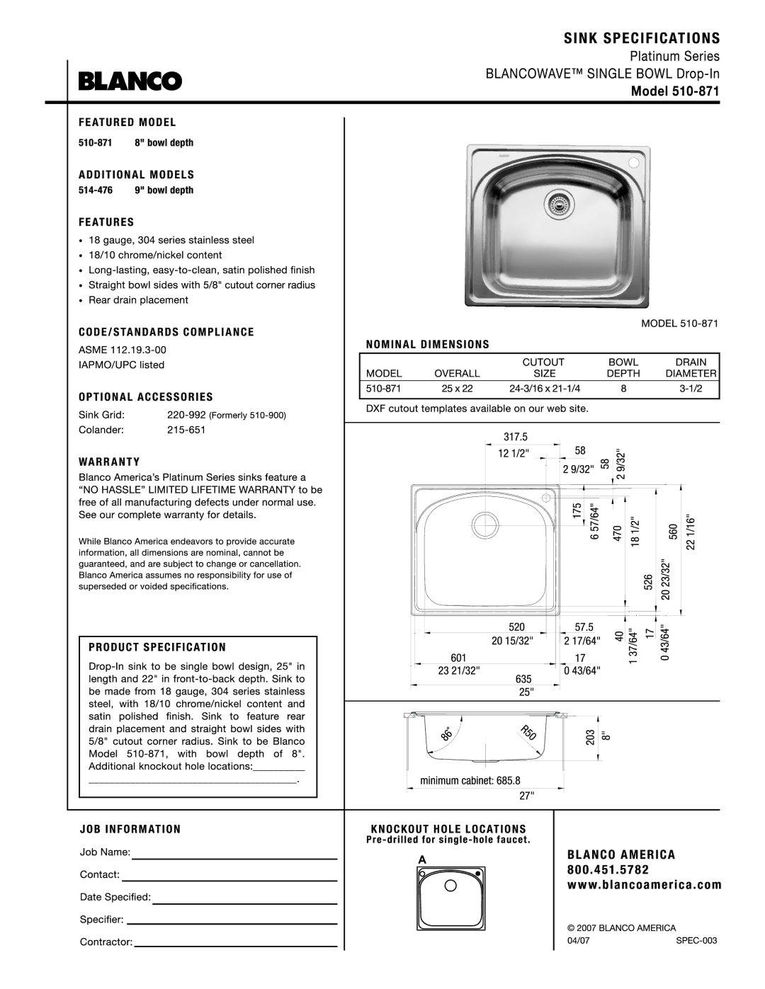 Blanco 510-871 manual 