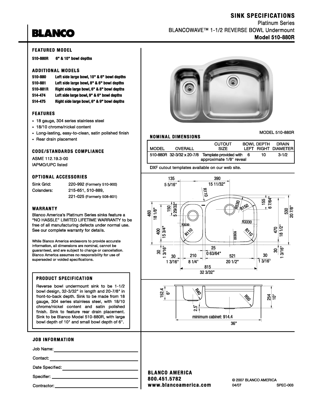 Blanco 510-880R manual 