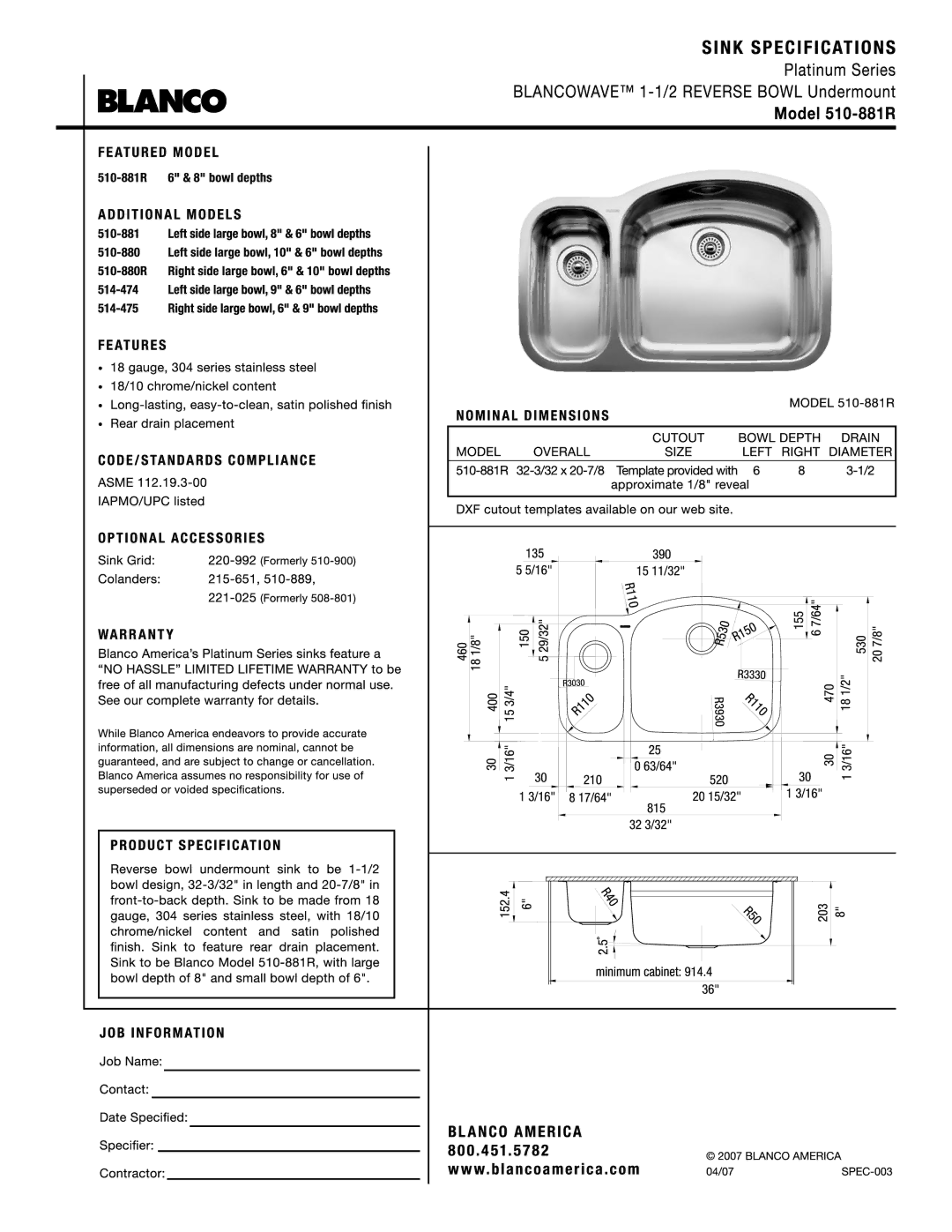 Blanco 510-881R manual 