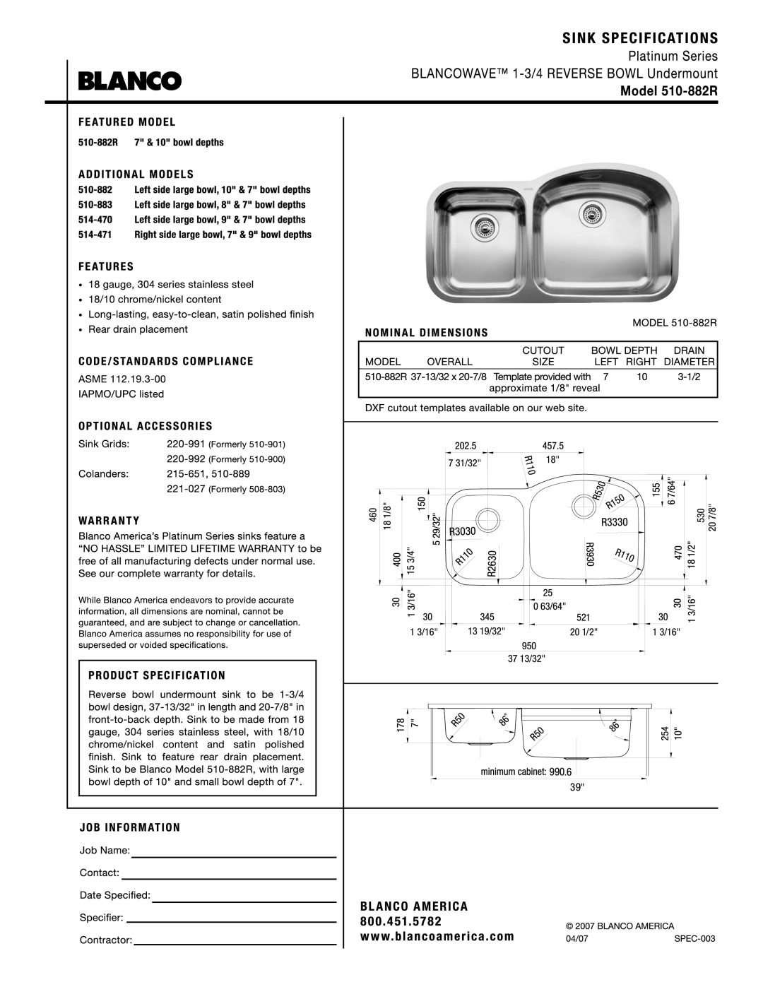 Blanco 510-882R manual 