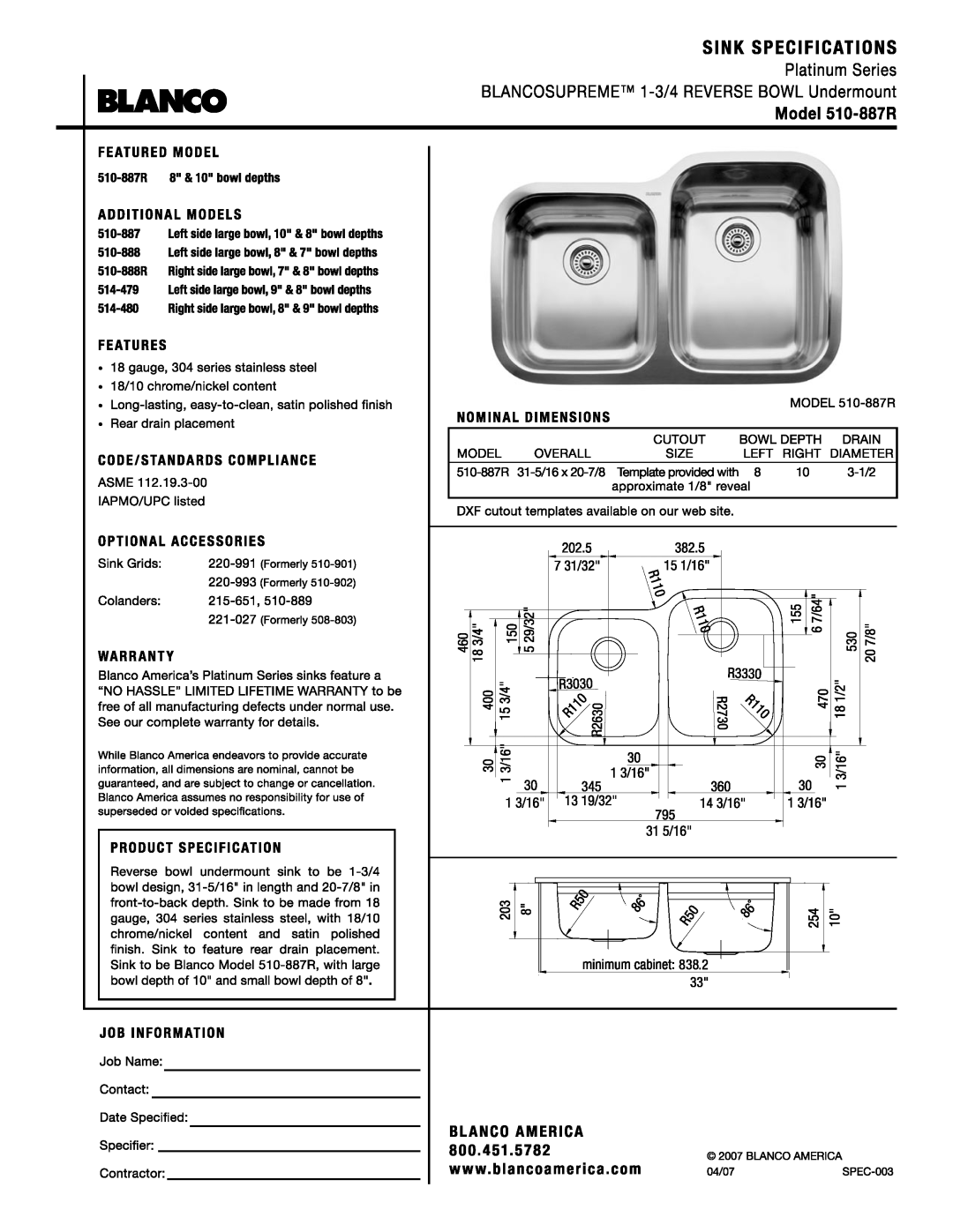 Blanco 510-887R manual 