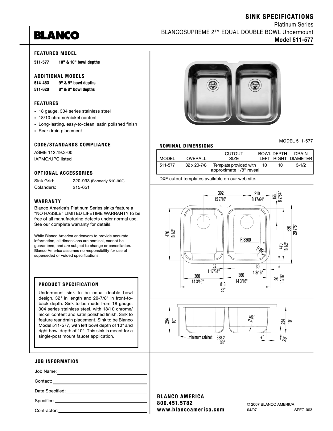 Blanco 511-577 manual 