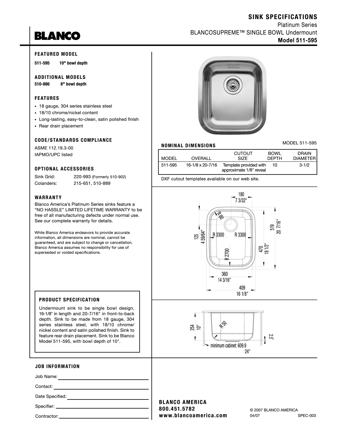 Blanco 511-595 manual 