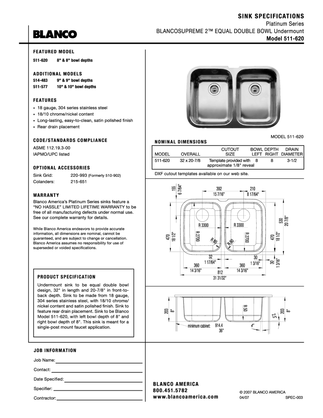 Blanco 511-620 manual 