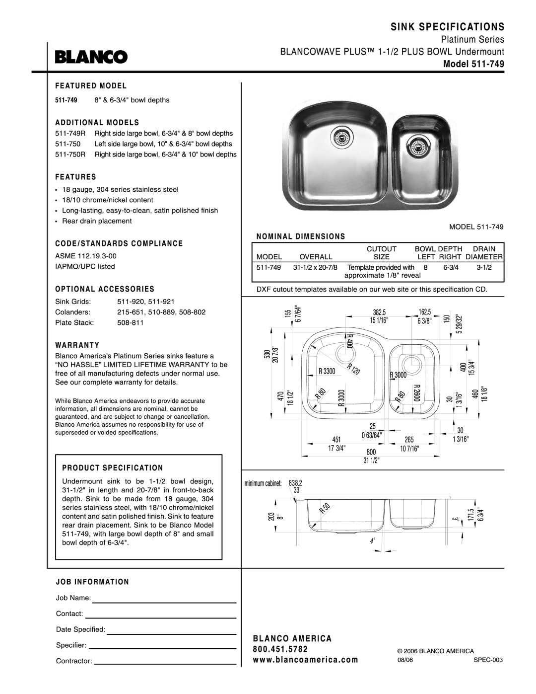 Blanco 511-749 manual 