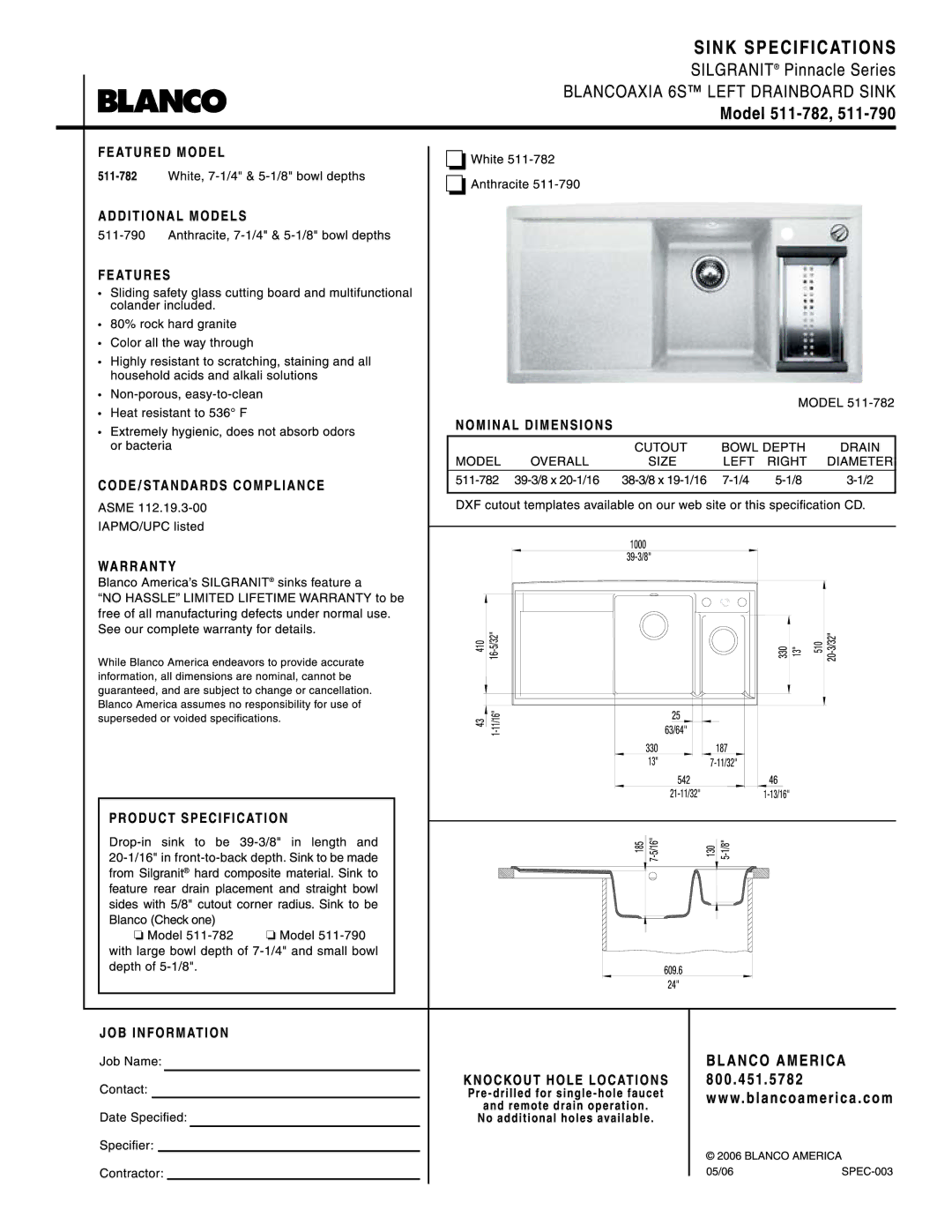 Blanco 511-782, 511-790 manual 