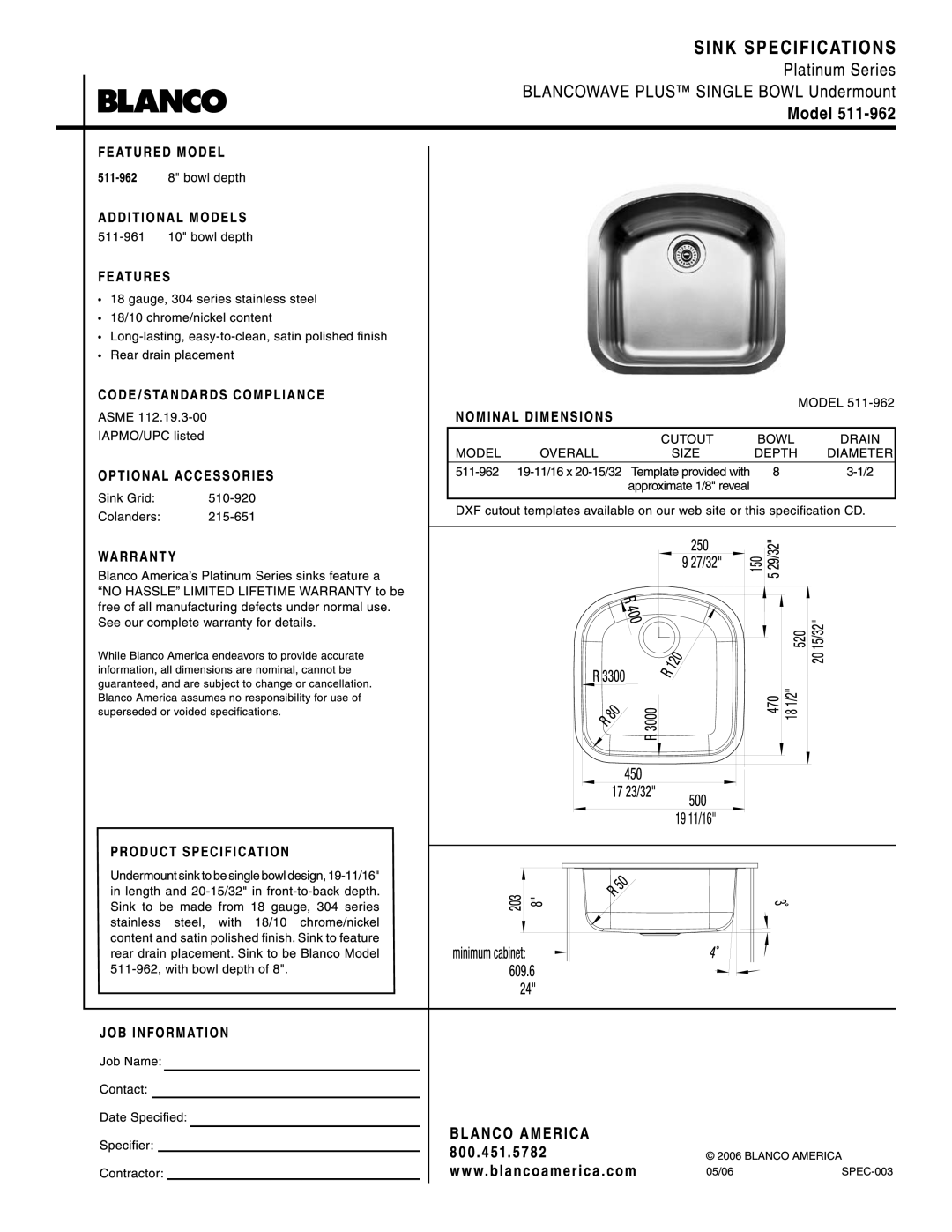Blanco 511-962 manual 