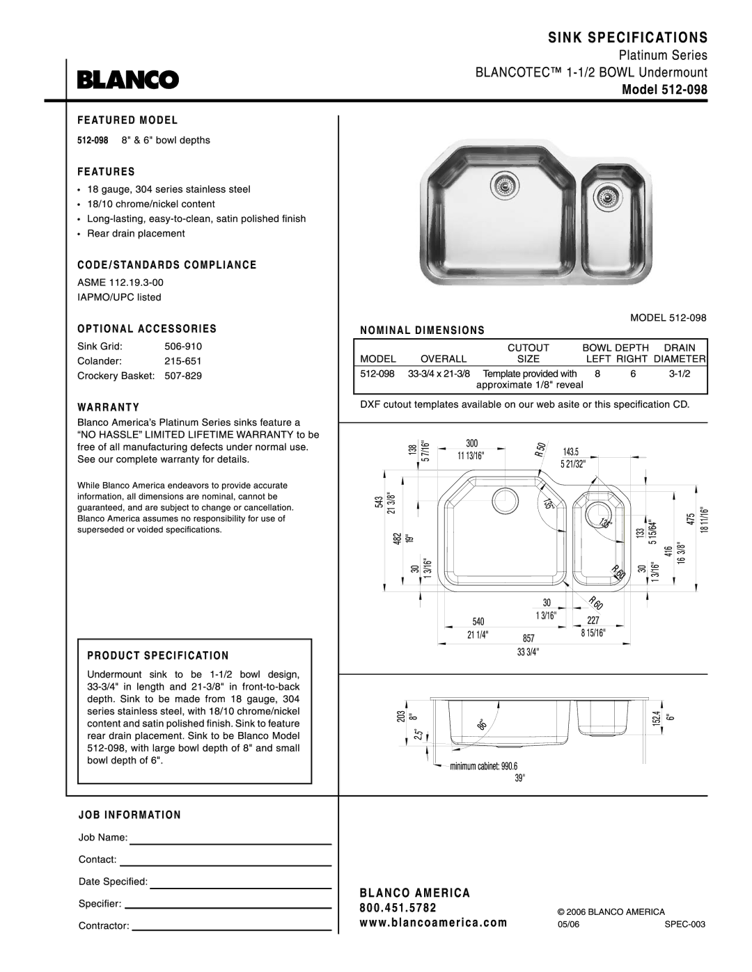 Blanco 512-098 manual 