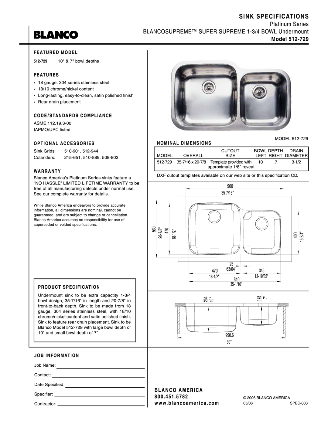 Blanco 512-729 manual 