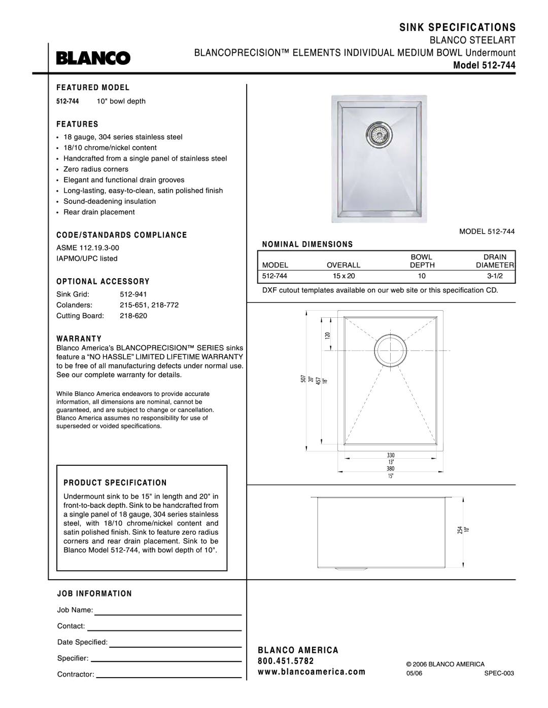 Blanco 512-744 manual 