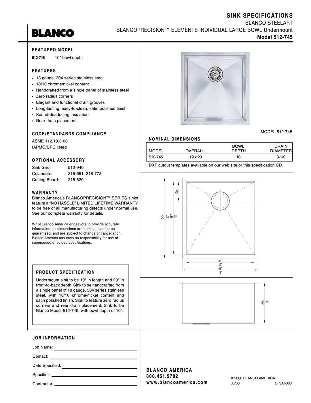 Blanco 512-745 manual 