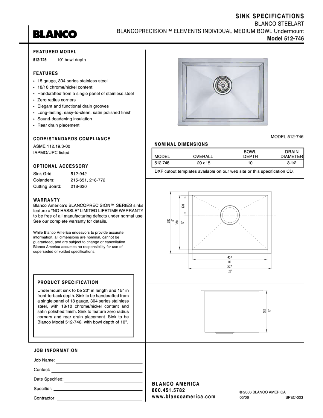 Blanco 512-746 manual 