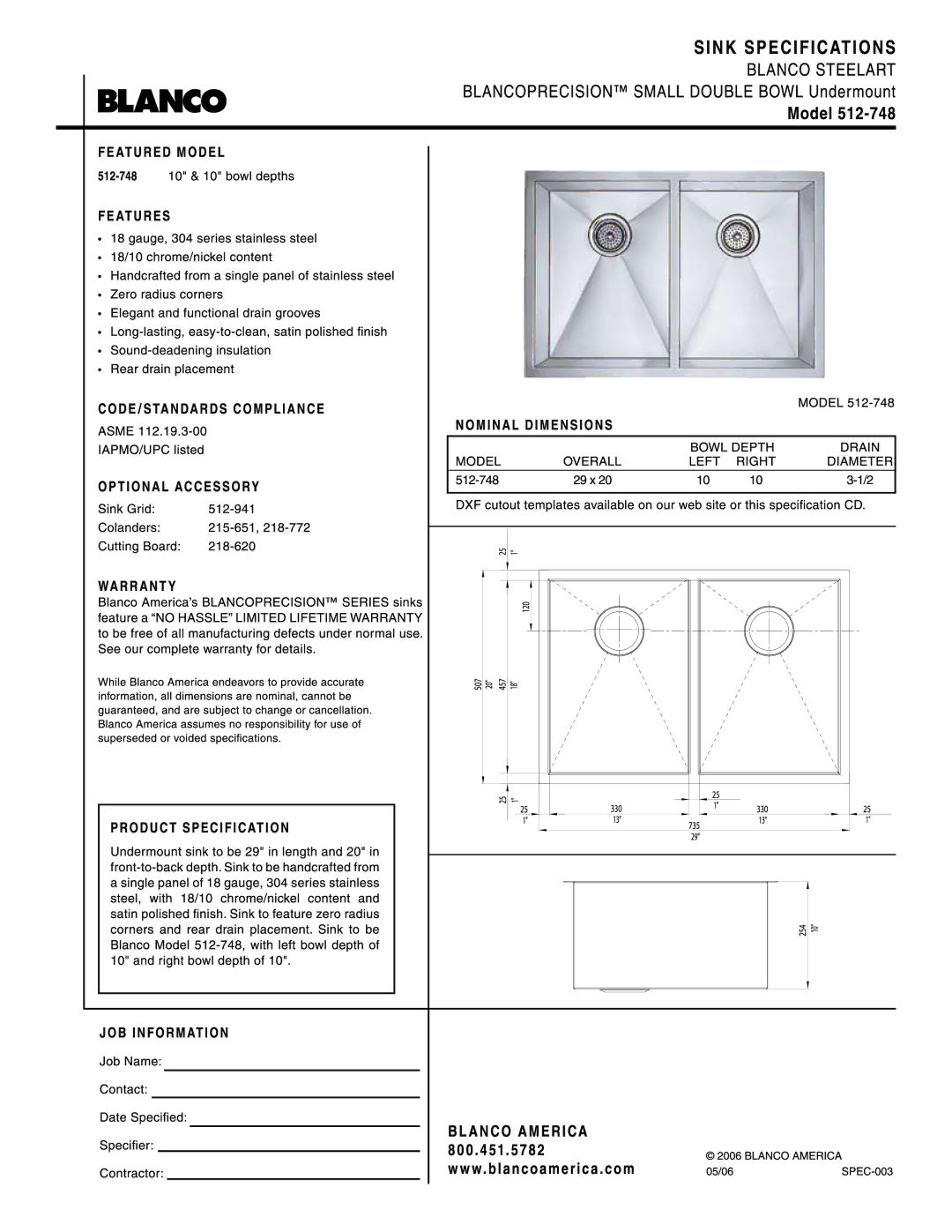 Blanco 512-748 manual 