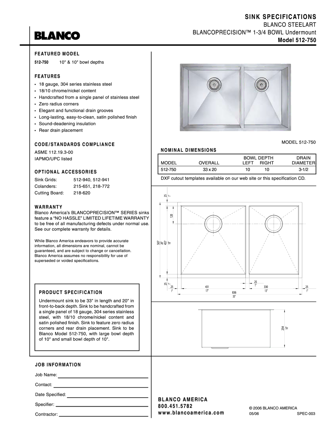 Blanco 512-750 manual 