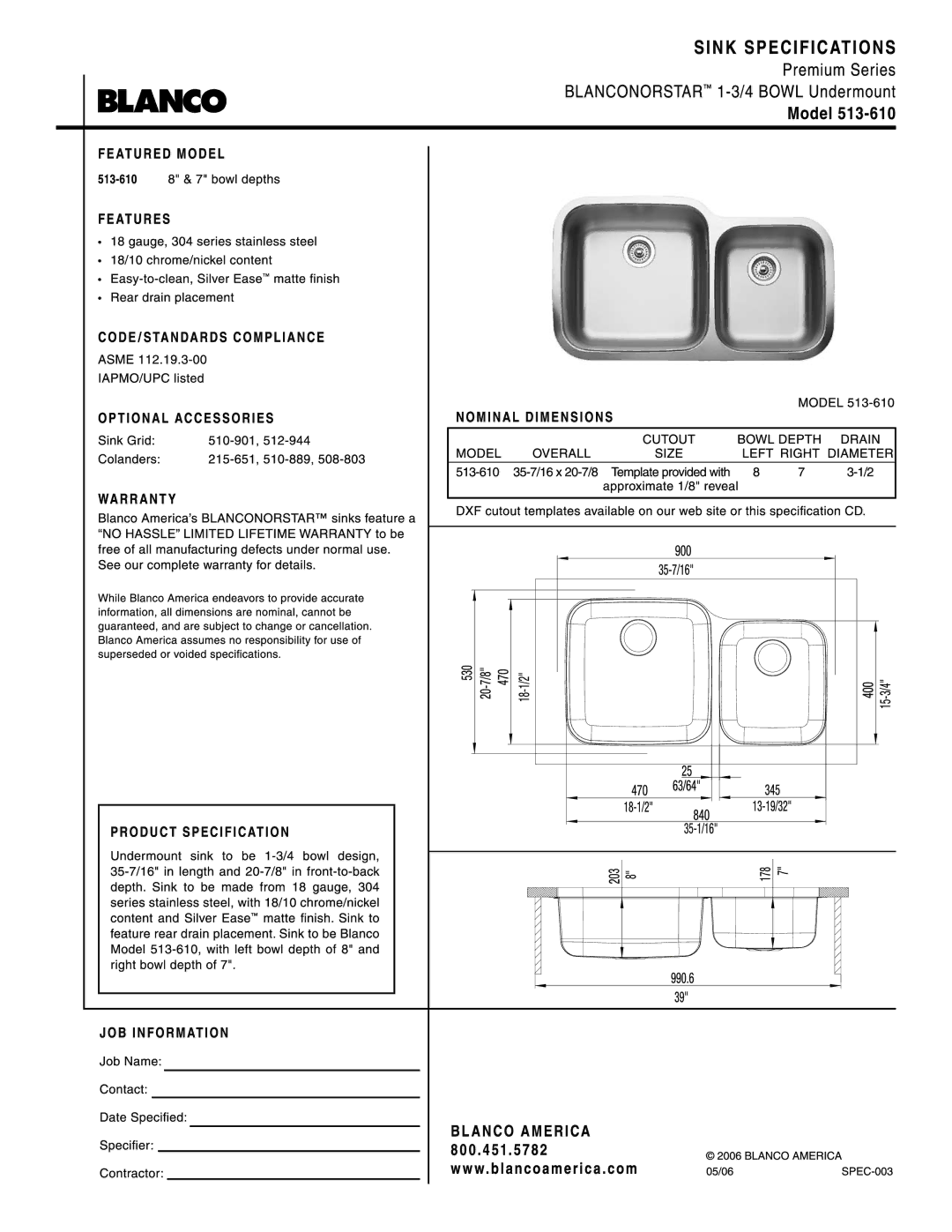 Blanco 513-610 manual 