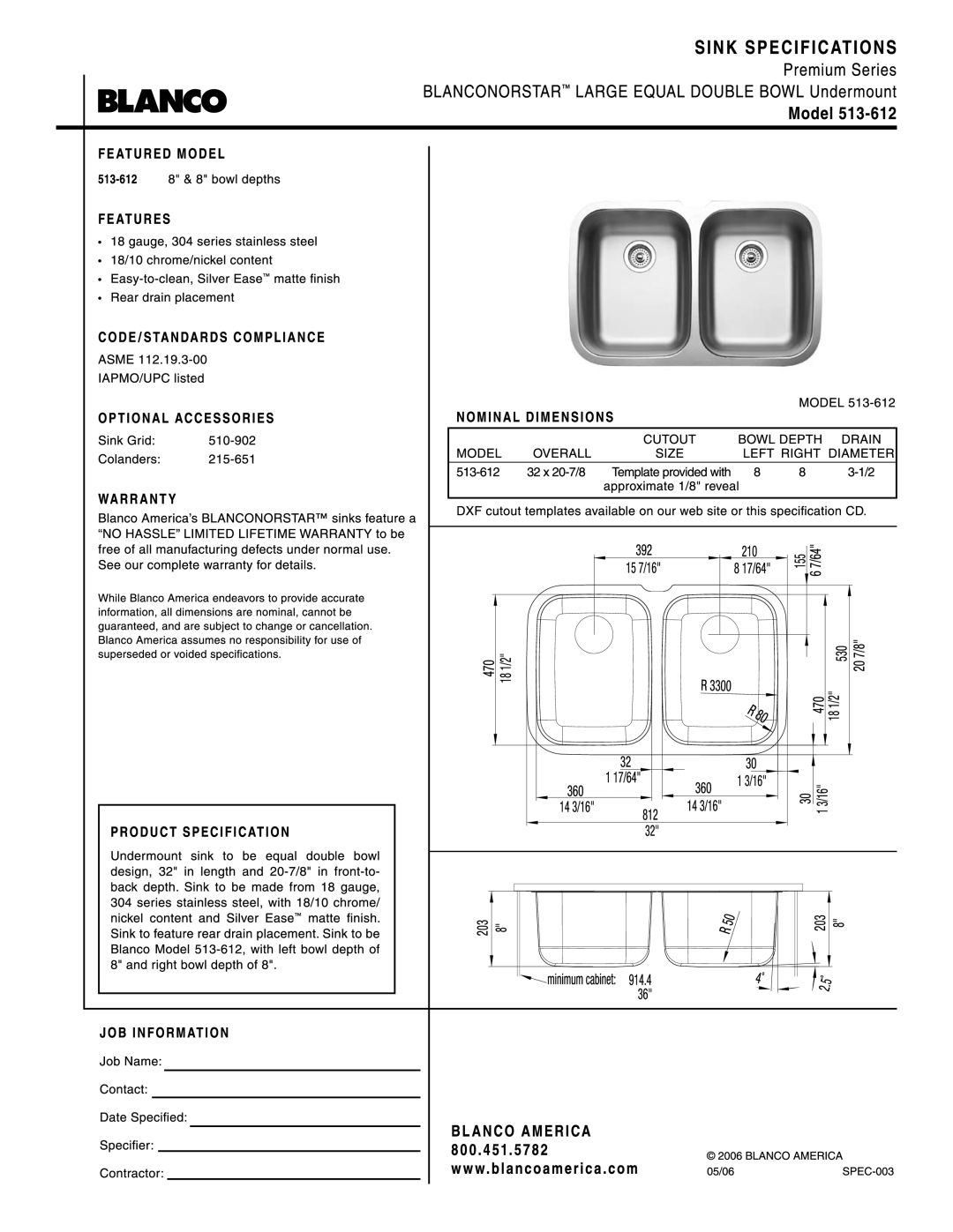 Blanco 513-612 manual 
