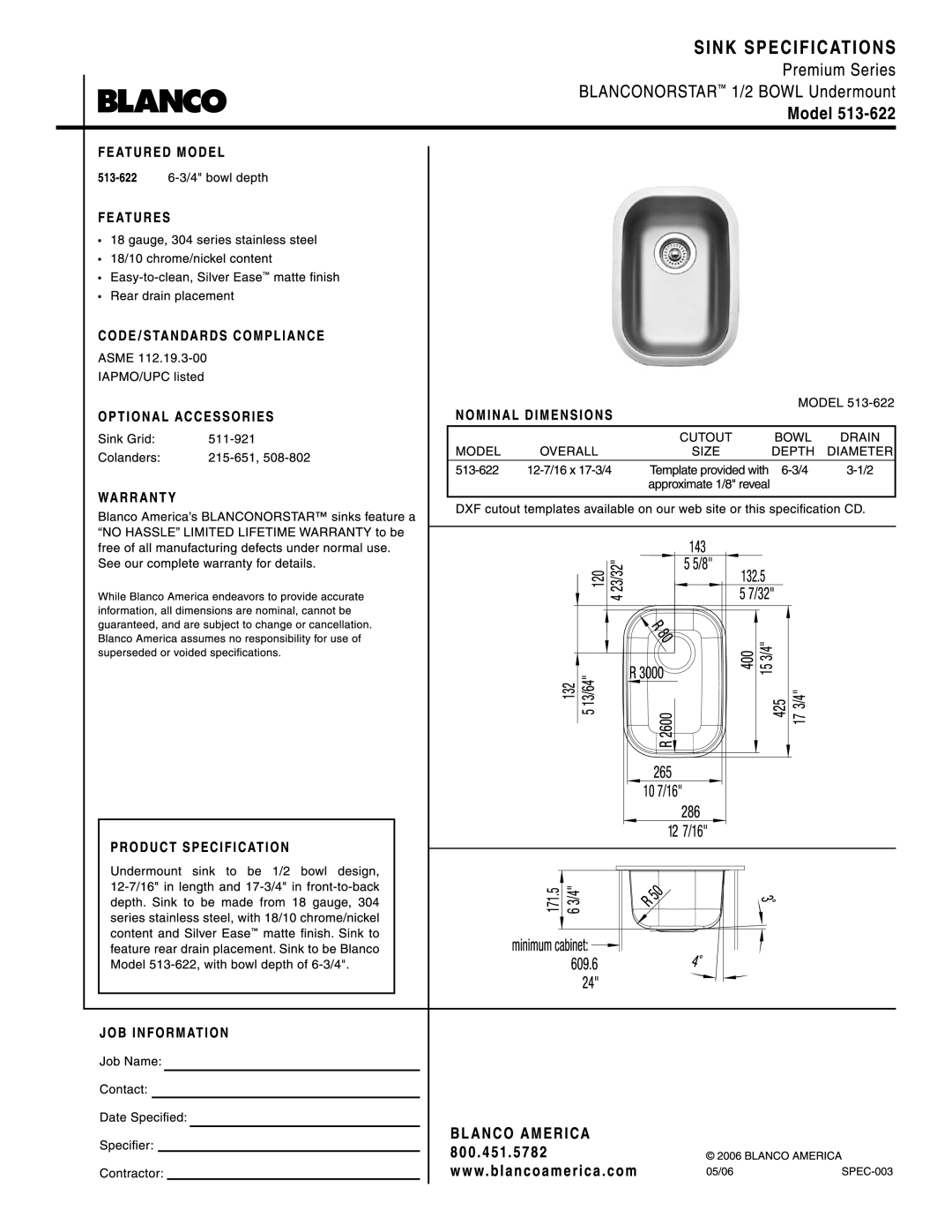 Blanco 513-622 manual 