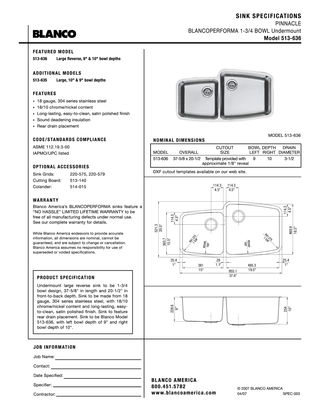 Blanco 513-636 manual 114.3 