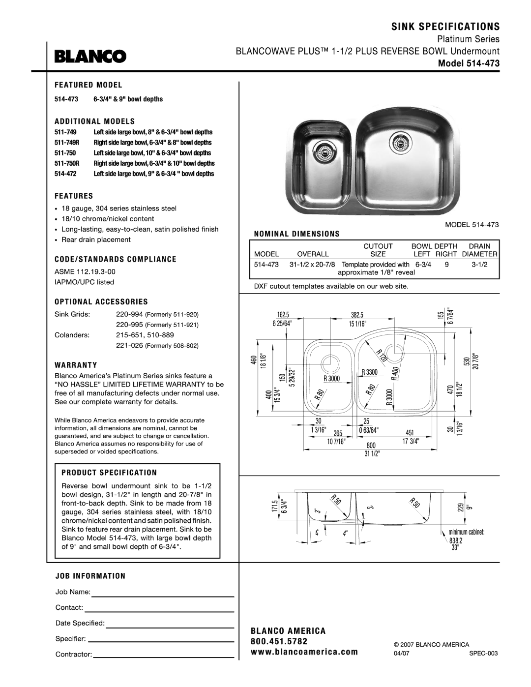 Blanco 514-473 manual 