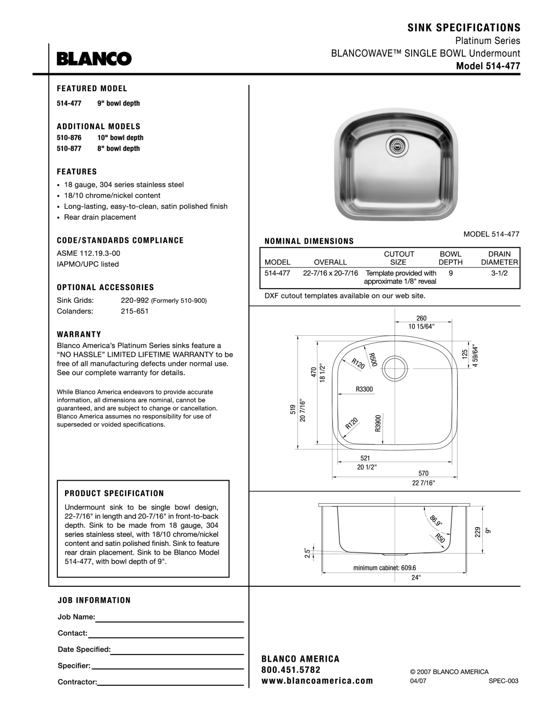 Blanco 514-477 manual 