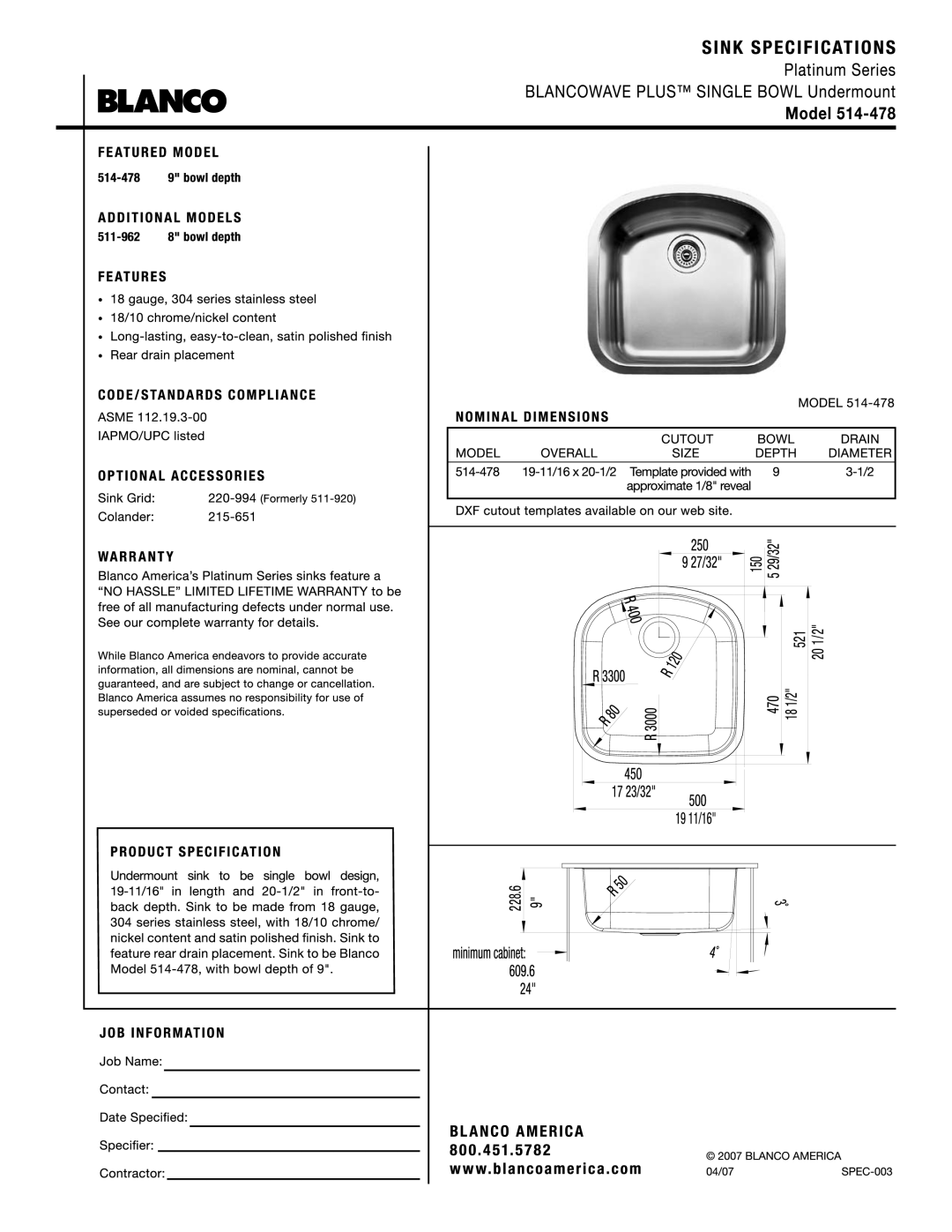 Blanco 514-478 manual 