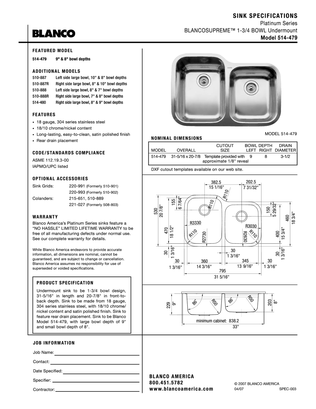 Blanco 514-479 manual 