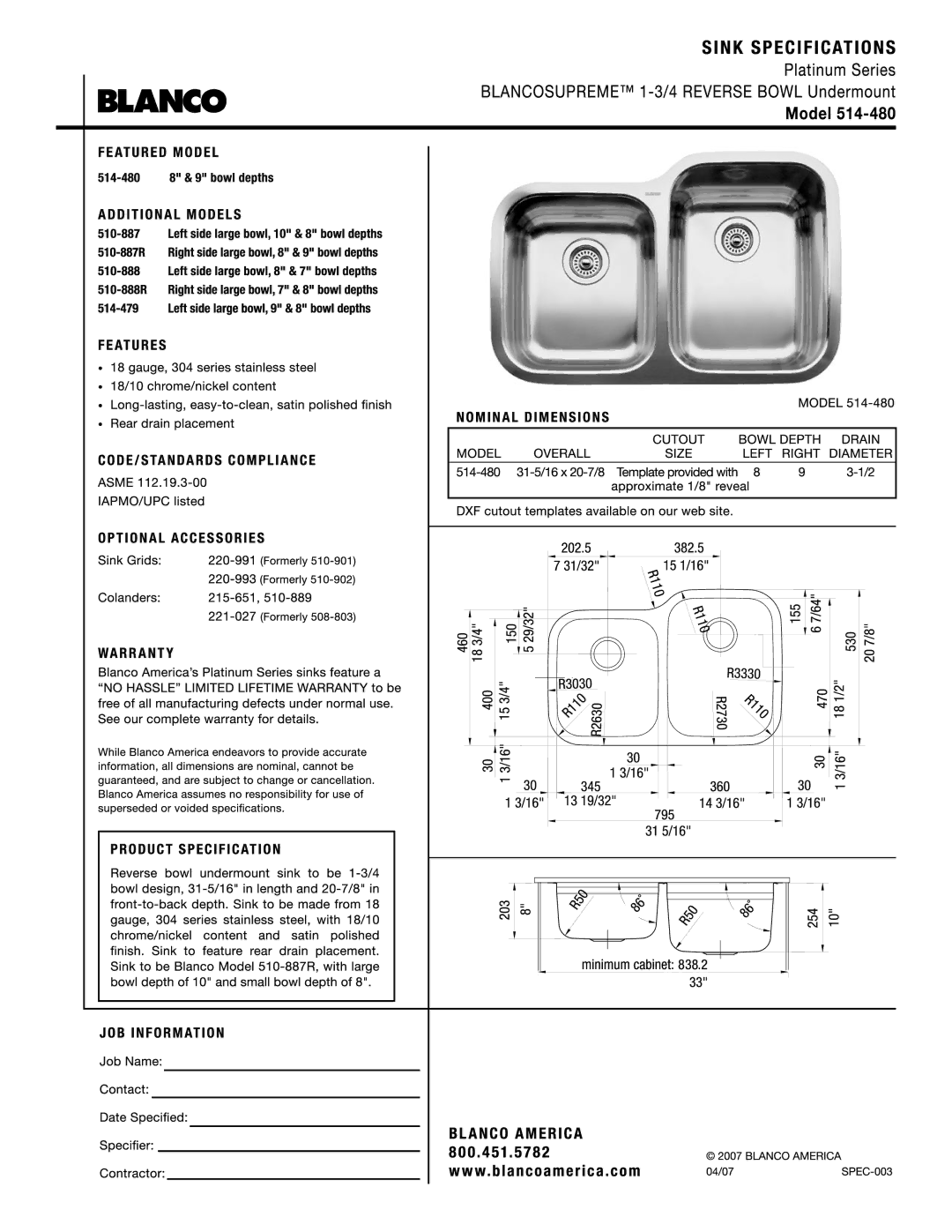 Blanco 514-480 manual 