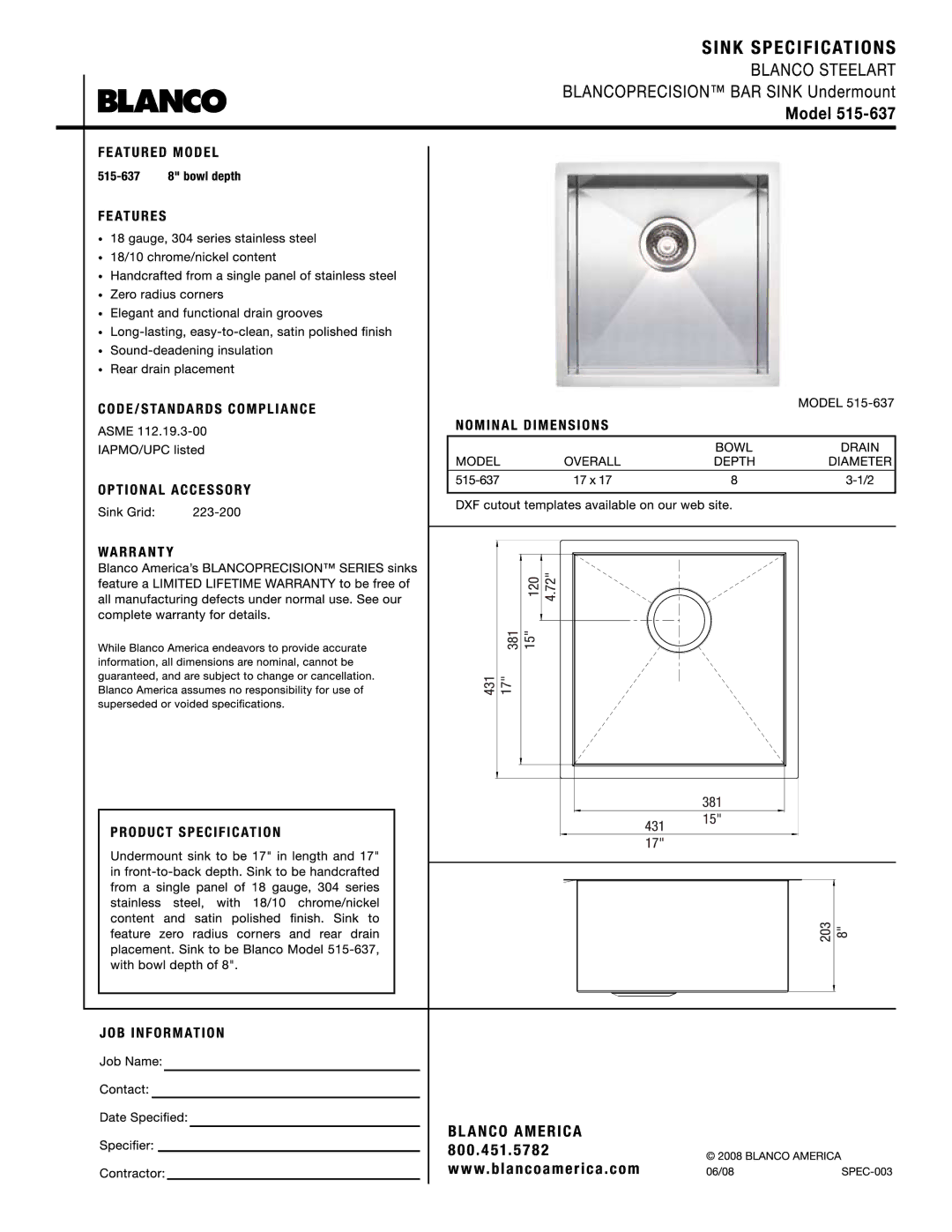 Blanco 515-637 manual 