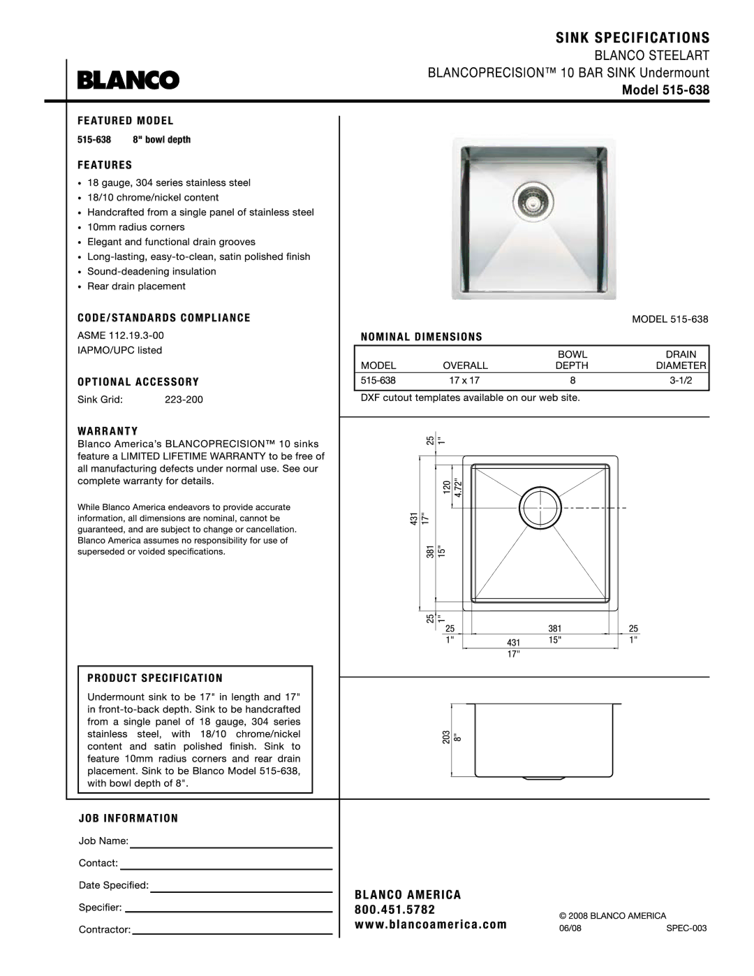 Blanco 515-638 manual 