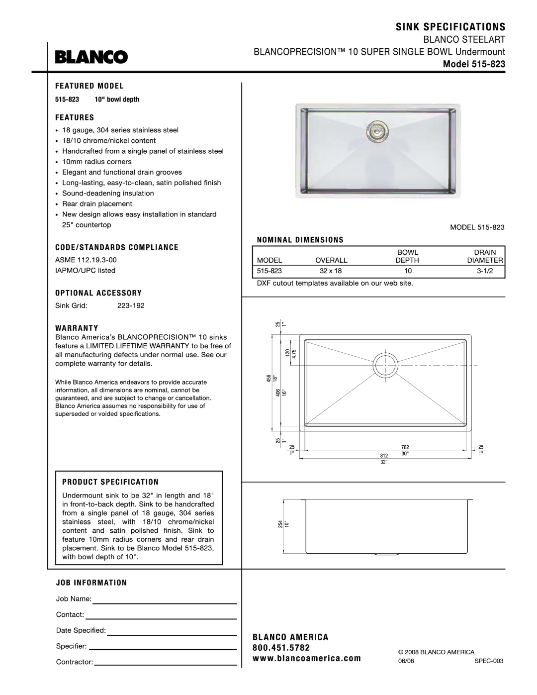 Blanco 515-823 manual 