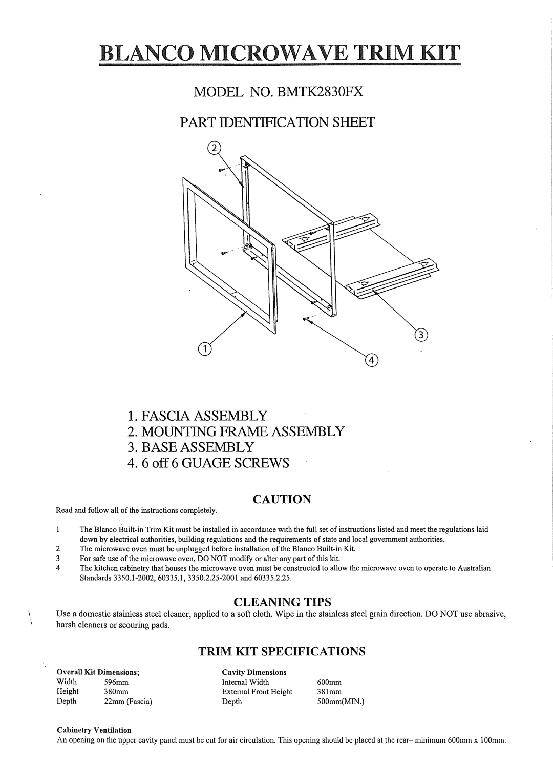 Blanco B 830FX operation manual Model NO. B 